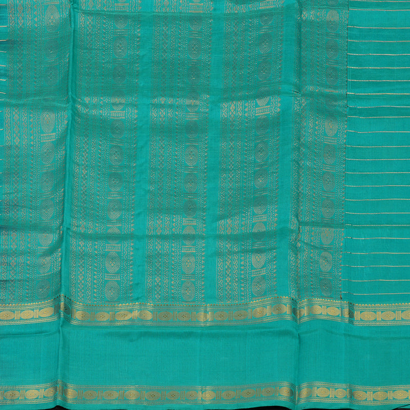 Hayagrivas Deep Brown & Teal stripes Pure Silk Cotton Saree KBE1723K9-5