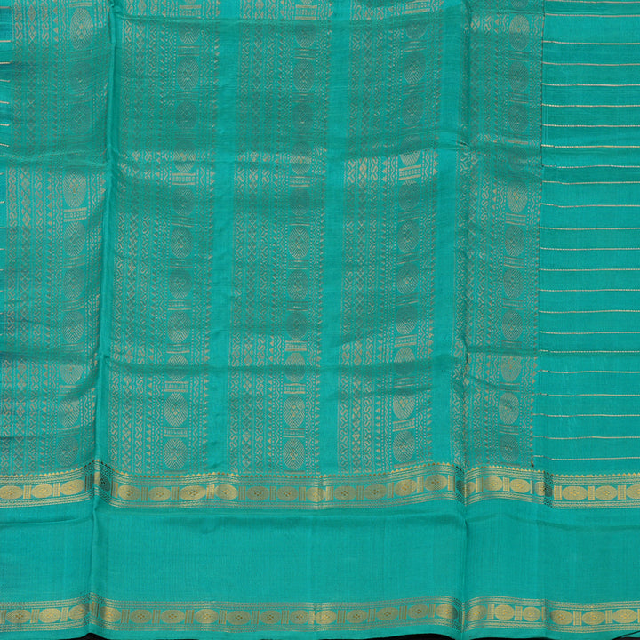 Hayagrivas Deep Brown & Teal stripes Pure Silk Cotton Saree KBE1723K9-5