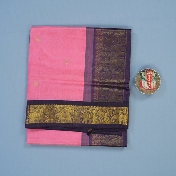 Hayagrivas Rose Pink Pure Silk Cotton Saree with Dark Lavendar Border KBE1724K5-1