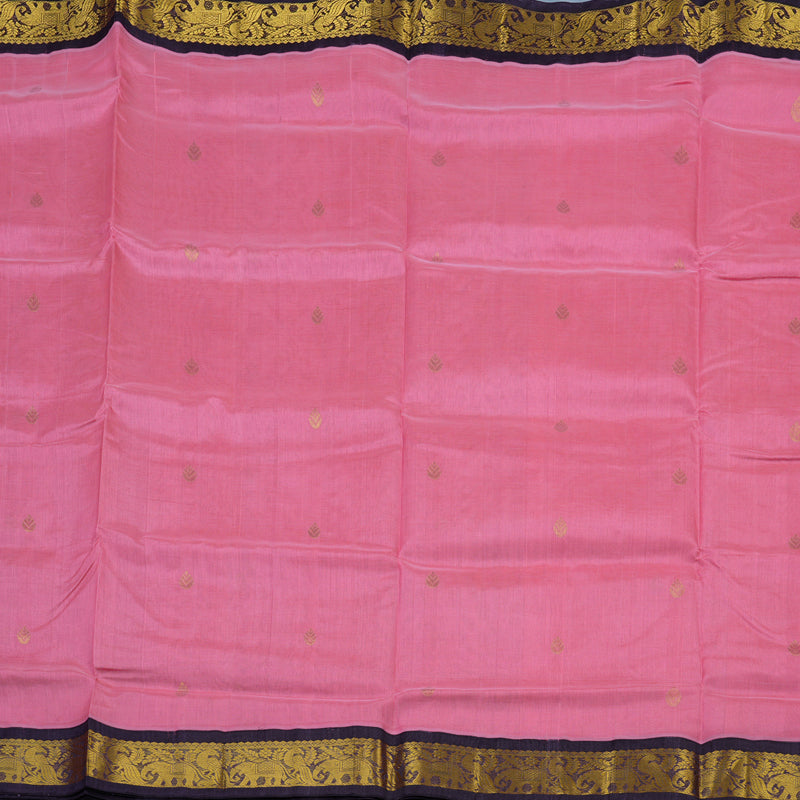 Hayagrivas Rose Pink Pure Silk Cotton Saree with Dark Lavendar Border KBE1724K5-1