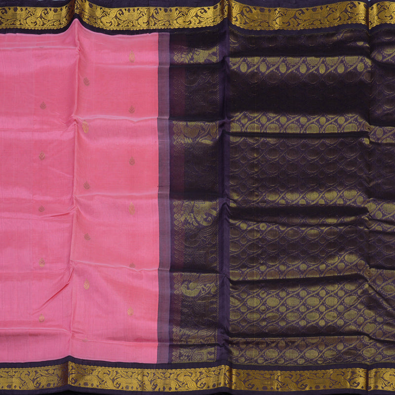 Hayagrivas Rose Pink Pure Silk Cotton Saree with Dark Lavendar Border KBE1724K5-1