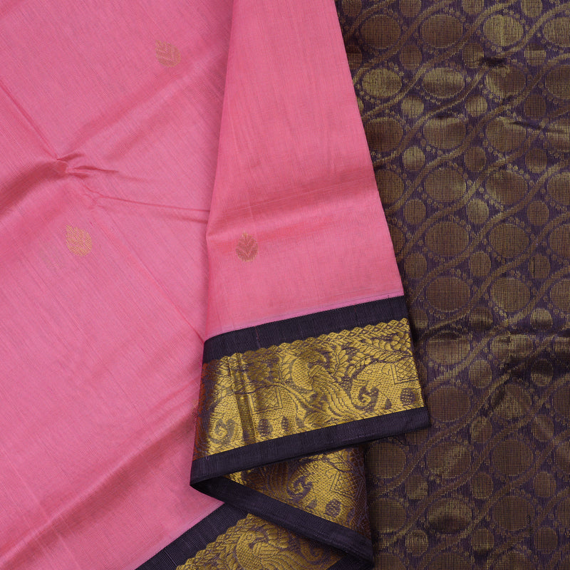 Hayagrivas Rose Pink Pure Silk Cotton Saree with Dark Lavendar Border KBE1724K5-1