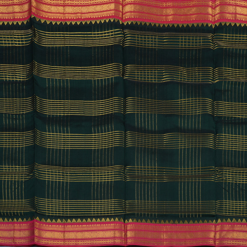 Hayagrivas Bottle Green Pure Silk Cotton Saree with Pink Border KBE1724K6-1