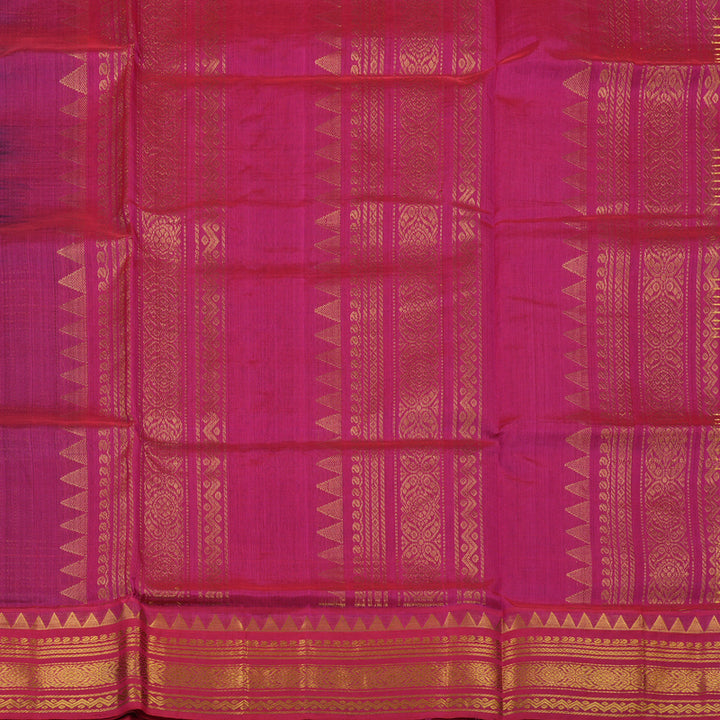 Hayagrivas Bottle Green Pure Silk Cotton Saree with Pink Border KBE1724K6-1