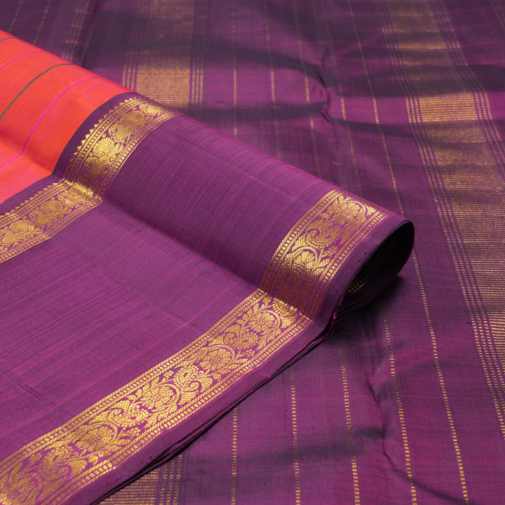 Hayagrivas Handloom Orangish Pink Kanjivaram Silk Saree with Wine Purple border KBE1725K2-2