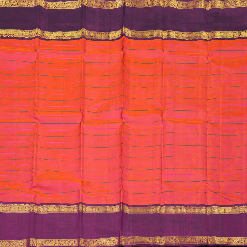 Hayagrivas Handloom Orangish Pink Kanjivaram Silk Saree with Wine Purple border KBE1725K2-2