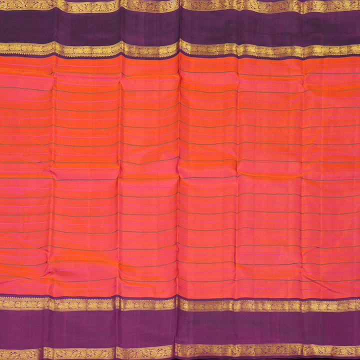 Hayagrivas Handloom Orangish Pink Kanjivaram Silk Saree with Wine Purple border KBE1725K2-2