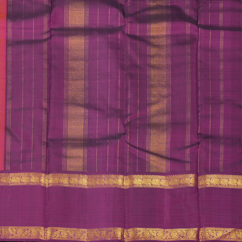Hayagrivas Handloom Orangish Pink Kanjivaram Silk Saree with Wine Purple border KBE1725K2-2