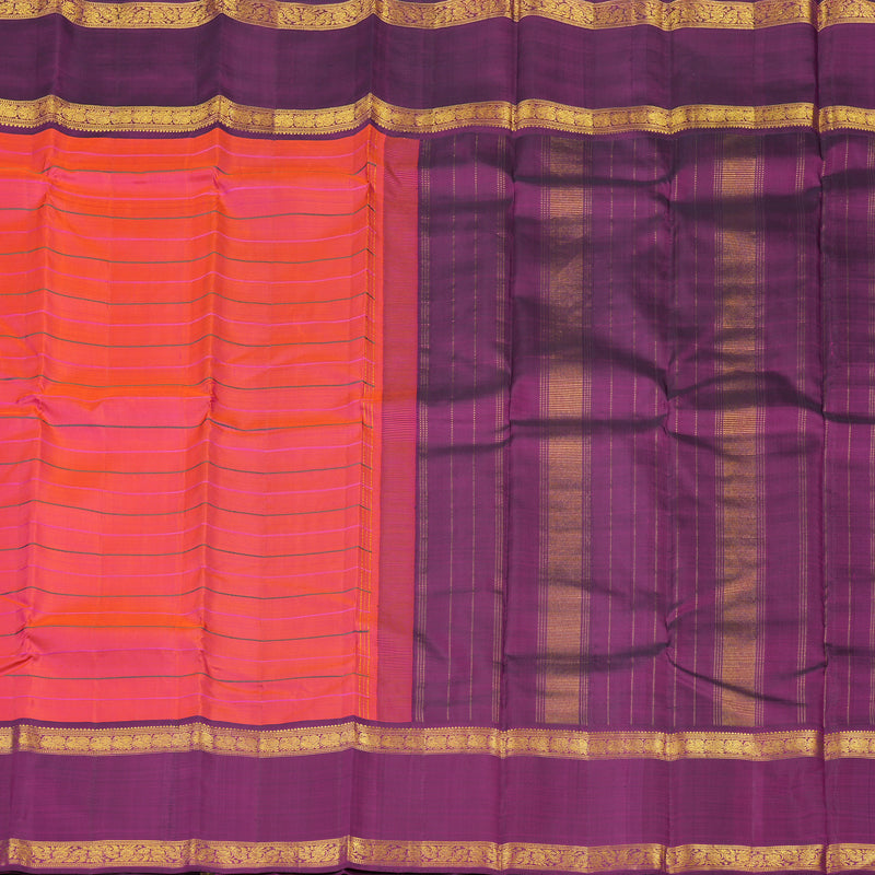Hayagrivas Handloom Orangish Pink Kanjivaram Silk Saree with Wine Purple border KBE1725K2-2
