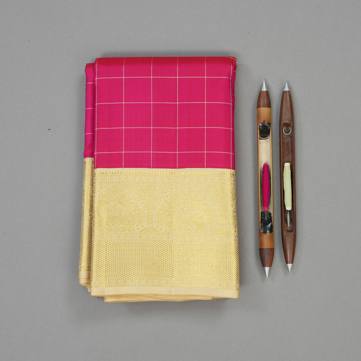 Hayagrivas Handloom Deep Pink Kanjivaram Silk Saree with Cream border KBE1725K6-1