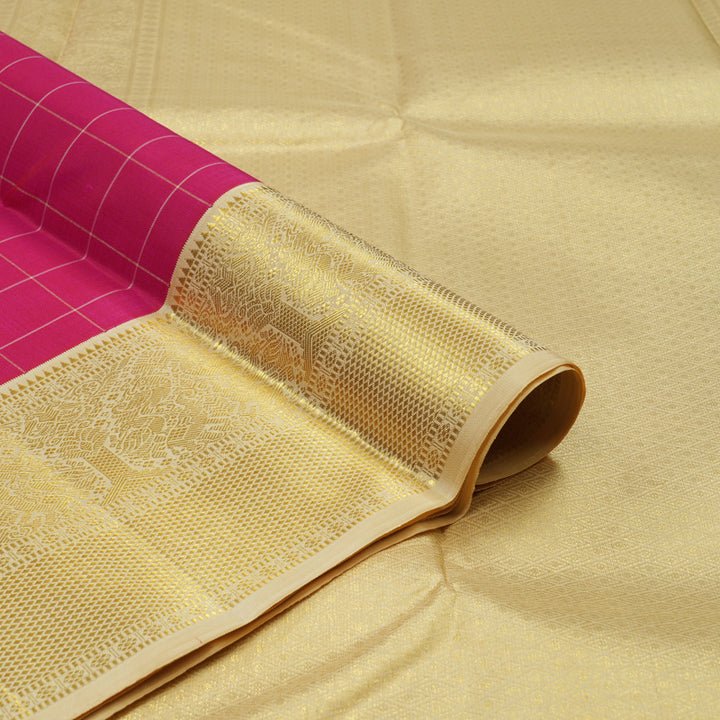 Hayagrivas Handloom Deep Pink Kanjivaram Silk Saree with Cream border KBE1725K6-1