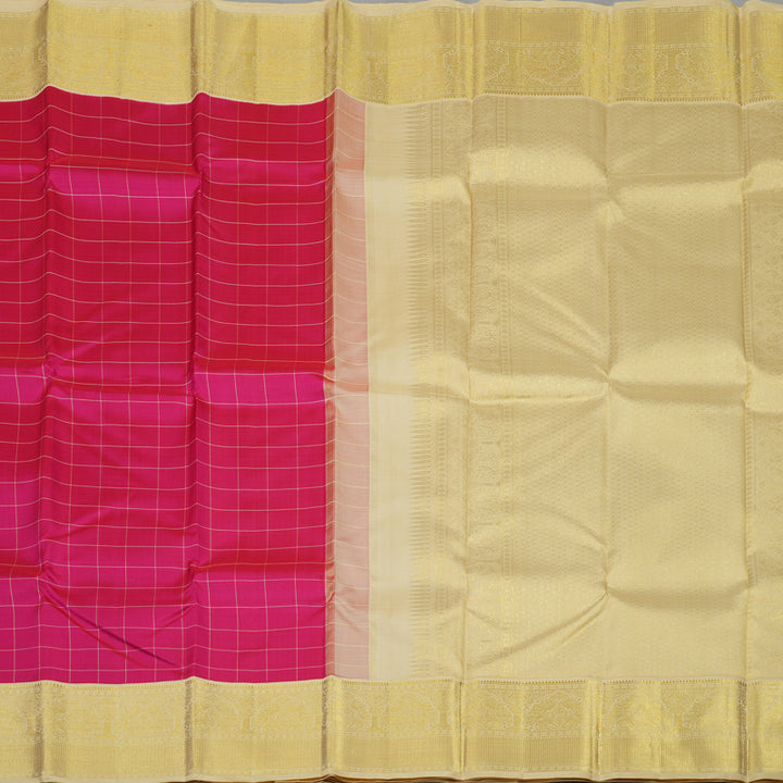 Hayagrivas Handloom Deep Pink Kanjivaram Silk Saree with Cream border KBE1725K6-1