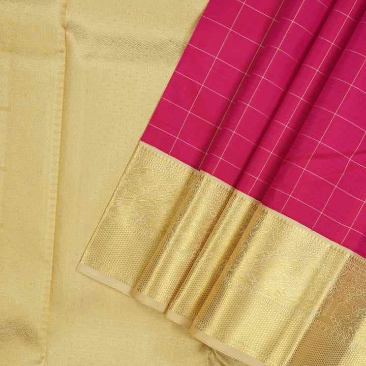 Hayagrivas Handloom Deep Pink Kanjivaram Silk Saree with Cream border KBE1725K6-1