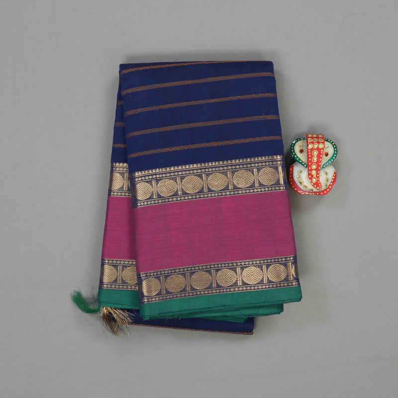 Hayagrivas Handloom Pure Cotton Saree in Navy Blue KBE172D1-1