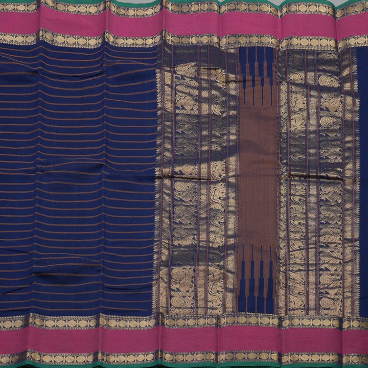 Hayagrivas Handloom Pure Cotton Saree in Navy Blue KBE172D1-1