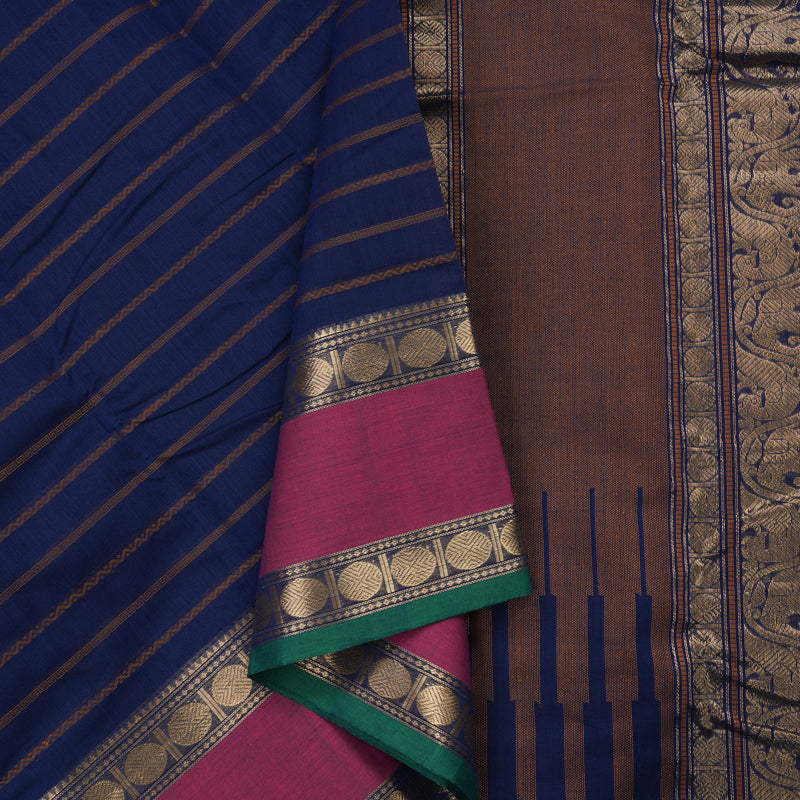 Hayagrivas Handloom Pure Cotton Saree in Navy Blue KBE172D1-1