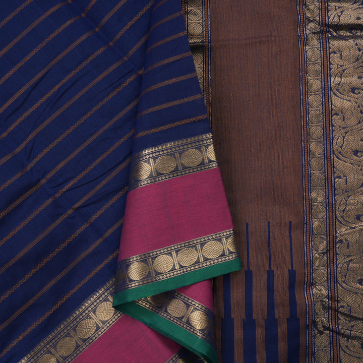 Hayagrivas Handloom Pure Cotton Saree in Navy Blue KBE172D1-1