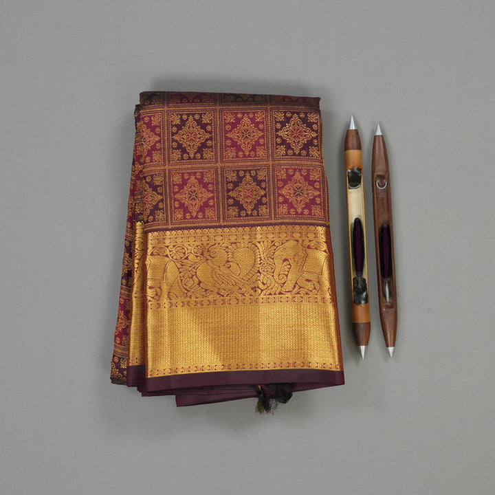 Hayagrivas Handloom Deep Wine Purple Bridal Kanjivaram Silk Saree KBE1732K5-1