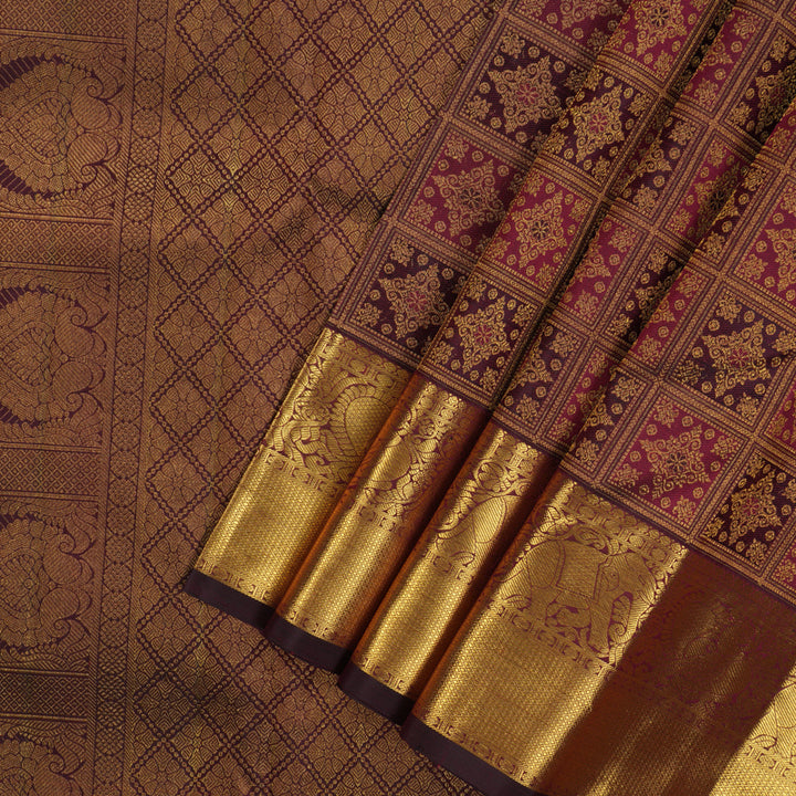 Hayagrivas Handloom Deep Wine Purple Bridal Kanjivaram Silk Saree KBE1732K5-1