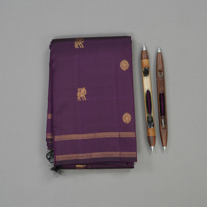 Hayagrivas Handloom Violet Kanjivaram Silk Saree with Rettapet KBE1733K2-1