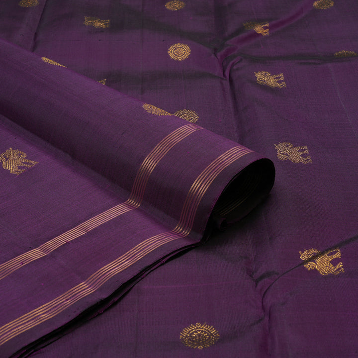 Hayagrivas Handloom Violet Kanjivaram Silk Saree with Rettapet KBE1733K2-1