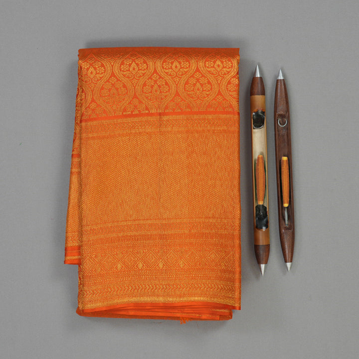 Hayagrivas Handloom Orange Kanjivaram Silk Saree KBE1736K19-1