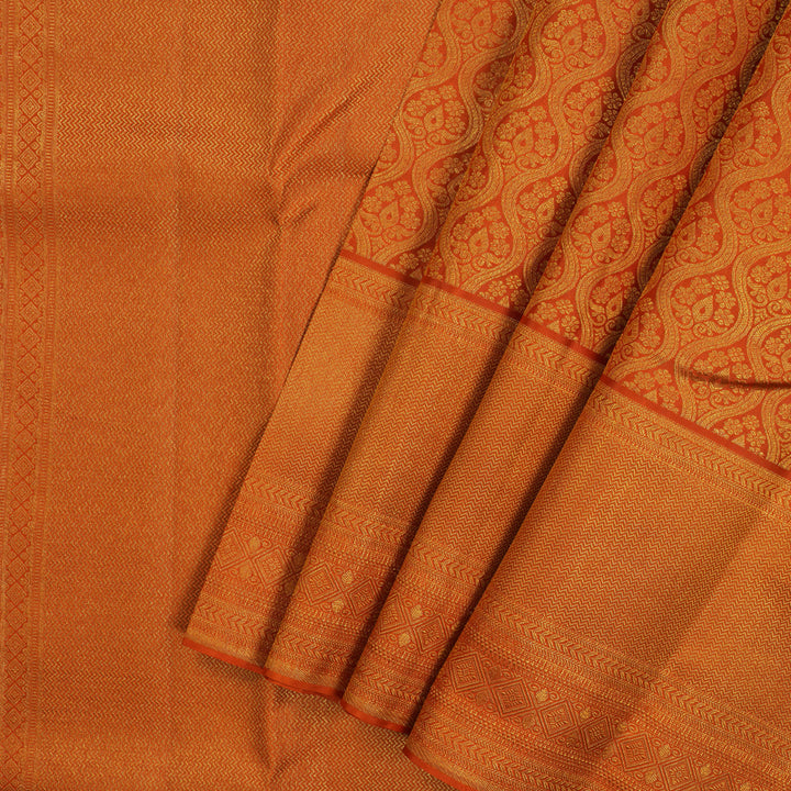 Hayagrivas Handloom Orange Kanjivaram Silk Saree KBE1736K19-1