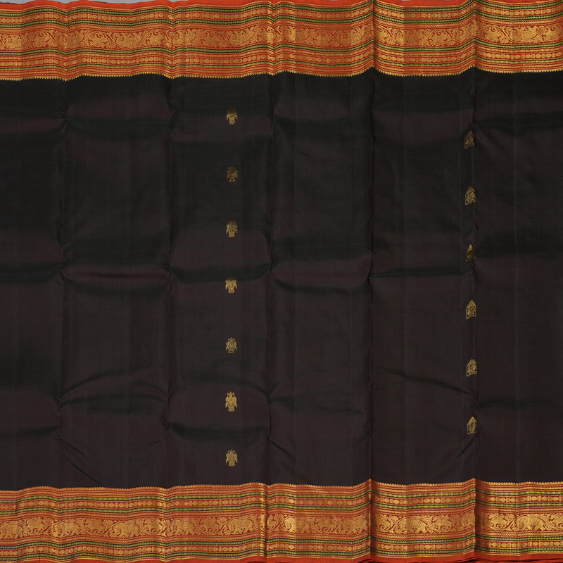 Hayagrivas Handloom Deep Brown Kanjivaram Silk Saree with Rust Orange border KBE1739K3-8