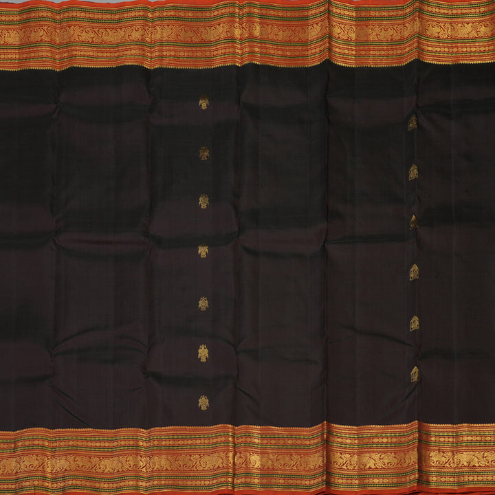 Hayagrivas Handloom Deep Brown Kanjivaram Silk Saree with Rust Orange border KBE1739K3-8