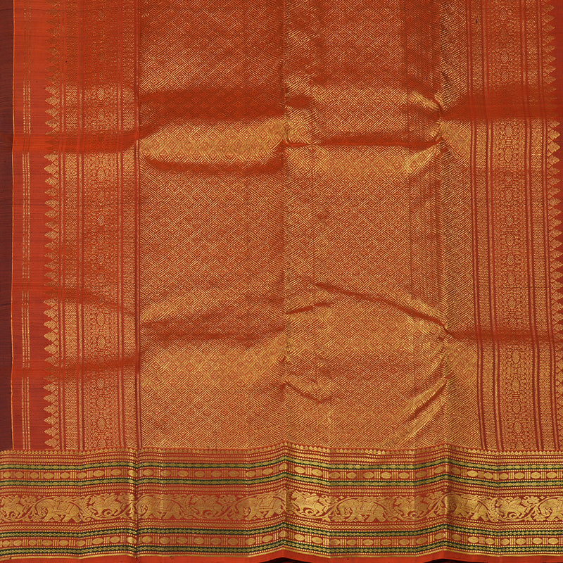 Hayagrivas Handloom Deep Brown Kanjivaram Silk Saree with Rust Orange border KBE1739K3-8