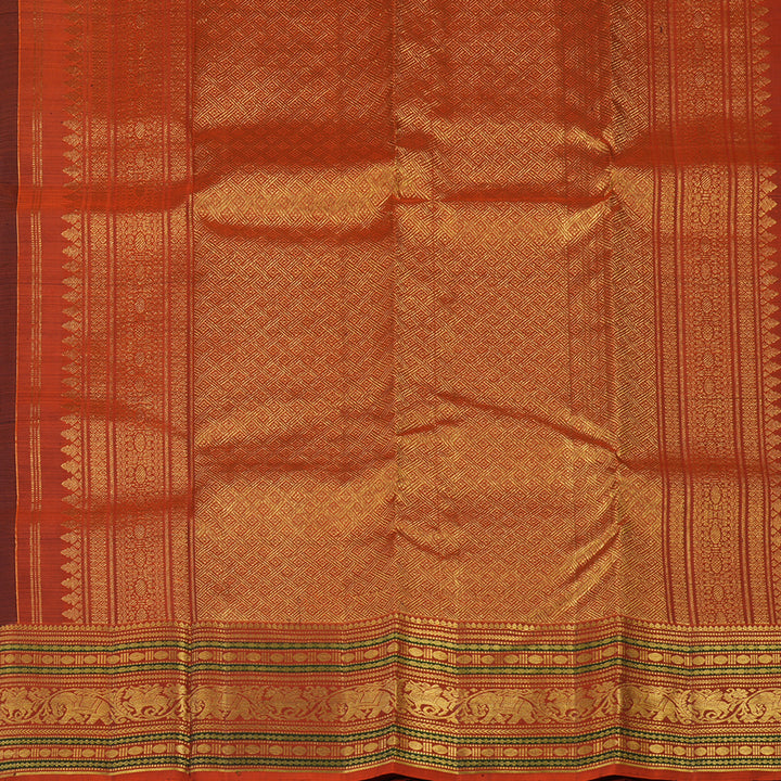 Hayagrivas Handloom Deep Brown Kanjivaram Silk Saree with Rust Orange border KBE1739K3-8