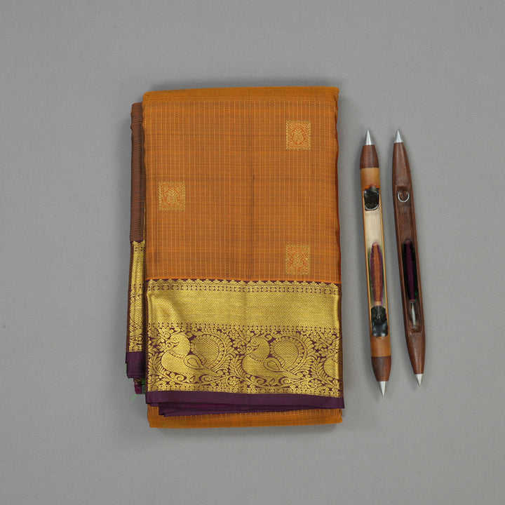 Hayagrivas Handloom Golden Rust Kanjivaram Silk Saree with Plum Purple border KBE1739K6-5