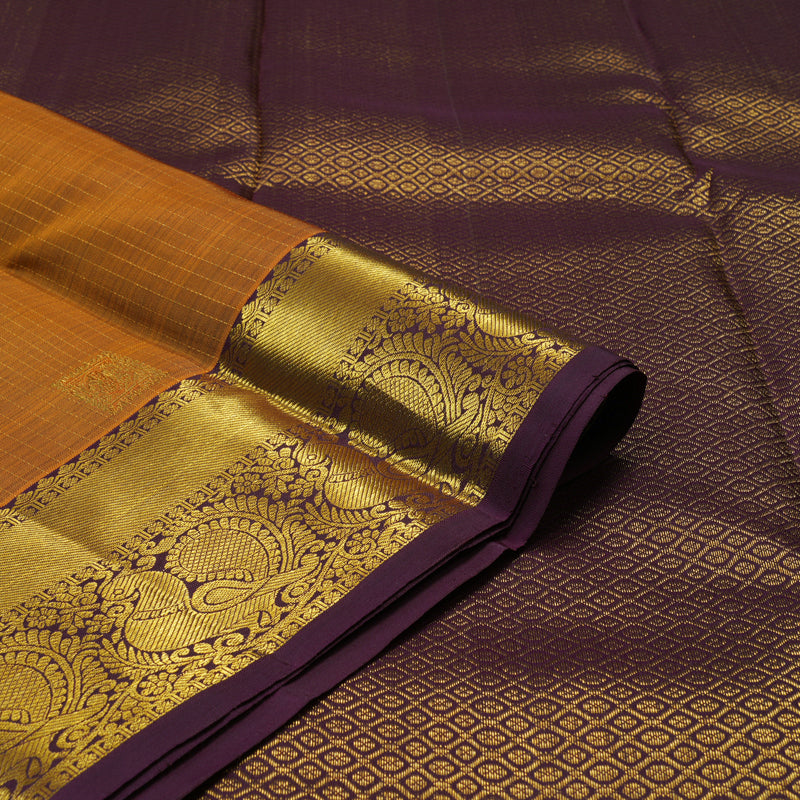 Hayagrivas Handloom Golden Rust Kanjivaram Silk Saree with Plum Purple border KBE1739K6-5
