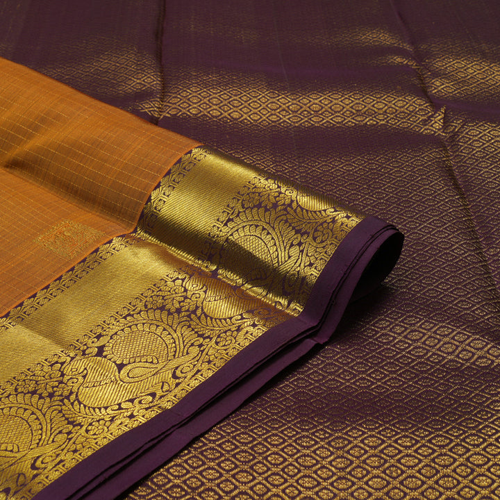 Hayagrivas Handloom Golden Rust Kanjivaram Silk Saree with Plum Purple border KBE1739K6-5