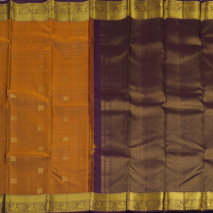 Hayagrivas Handloom Golden Rust Kanjivaram Silk Saree with Plum Purple border KBE1739K6-5