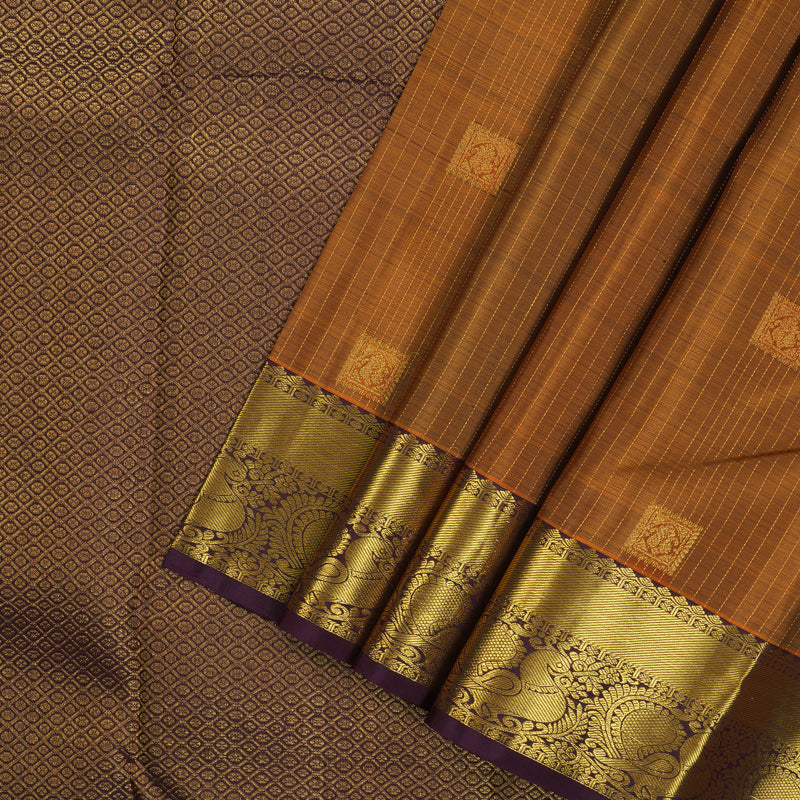 Hayagrivas Handloom Golden Rust Kanjivaram Silk Saree with Plum Purple border KBE1739K6-5