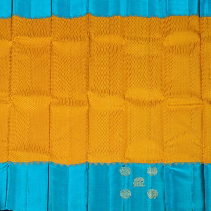Hayagrivas Handloom Yellow Kanjivaram Silk Saree with Sky Blue Border KBE173D3-2