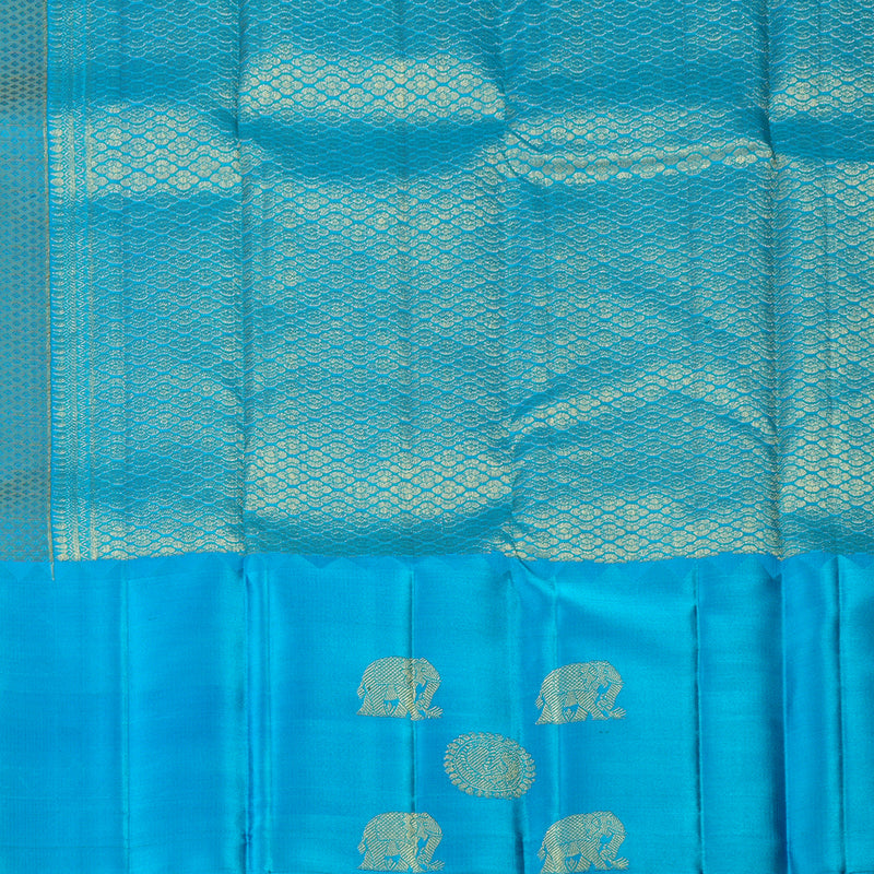 Hayagrivas Handloom Yellow Kanjivaram Silk Saree with Sky Blue Border KBE173D3-2