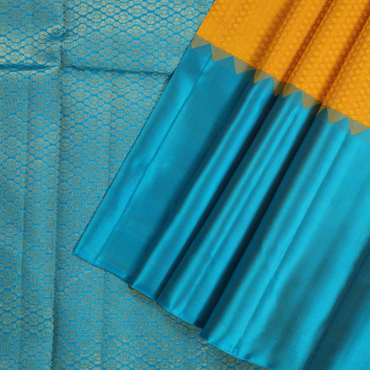 Hayagrivas Handloom Yellow Kanjivaram Silk Saree with Sky Blue Border KBE173D3-2
