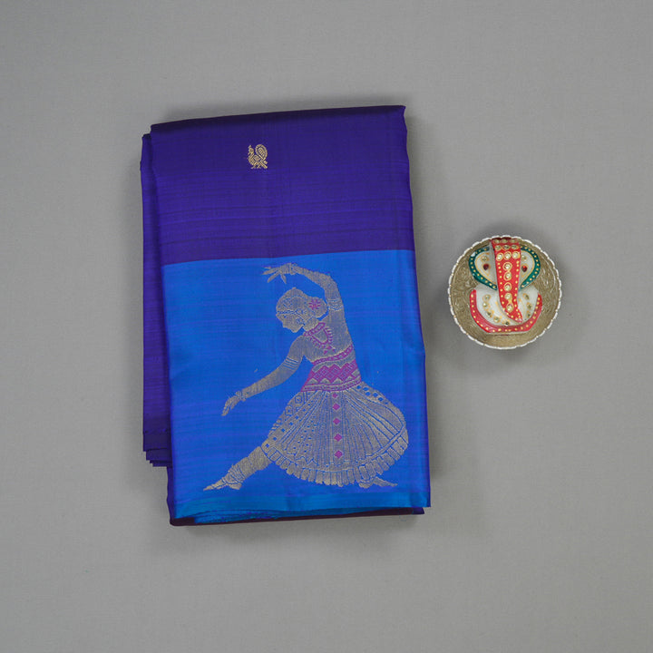 Hayagrivas Handloom Purplish Blue Kanjivaram Silk Saree with Aqua Blue Border KBE1740K1-1