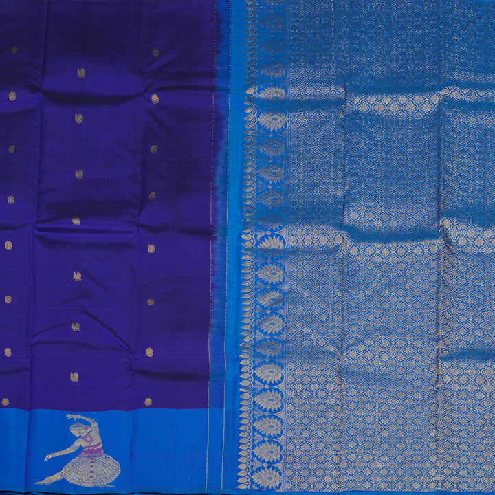 Hayagrivas Handloom Purplish Blue Kanjivaram Silk Saree with Aqua Blue Border KBE1740K1-1