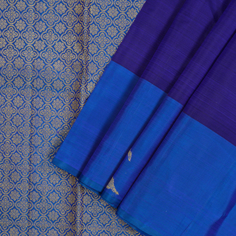 Hayagrivas Handloom Purplish Blue Kanjivaram Silk Saree with Aqua Blue Border KBE1740K1-1