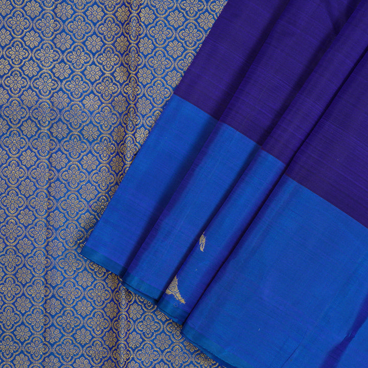 Hayagrivas Handloom Purplish Blue Kanjivaram Silk Saree with Aqua Blue Border KBE1740K1-1