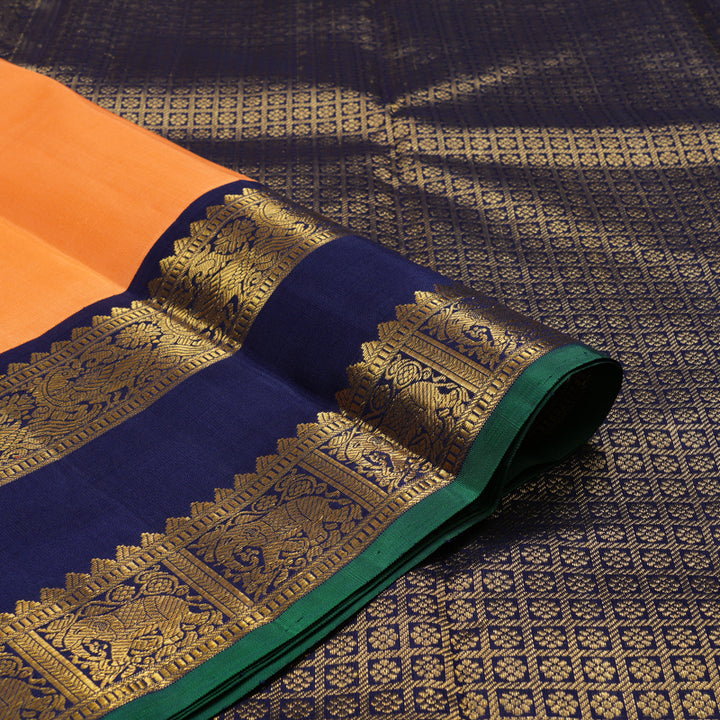 Hayagrivas Handloom Orange Kanjivaram Silk Saree with Navy Blue Border KBE1741K2-1