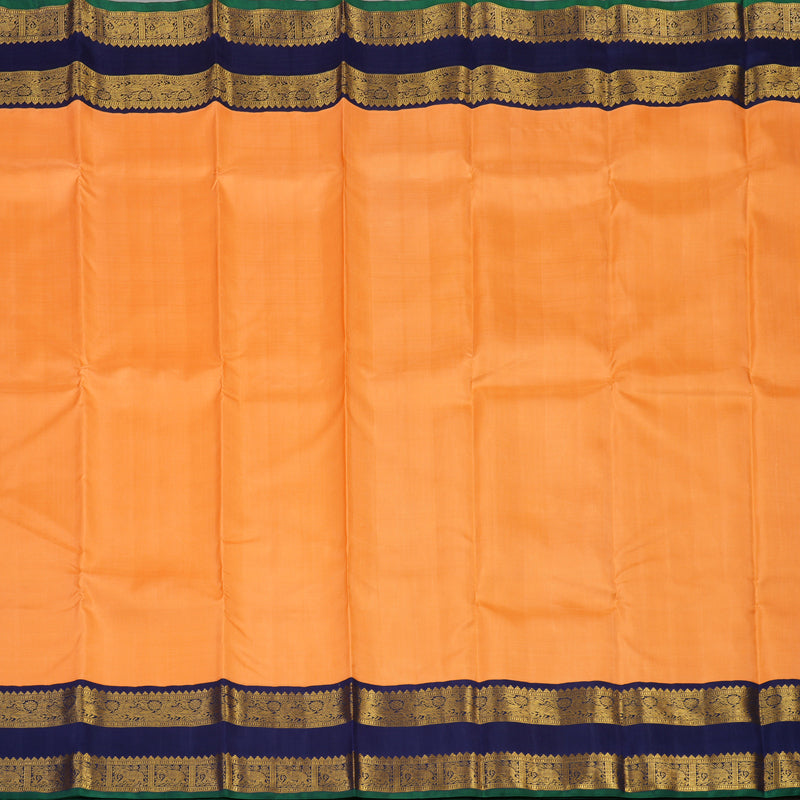 Hayagrivas Handloom Orange Kanjivaram Silk Saree with Navy Blue Border KBE1741K2-1