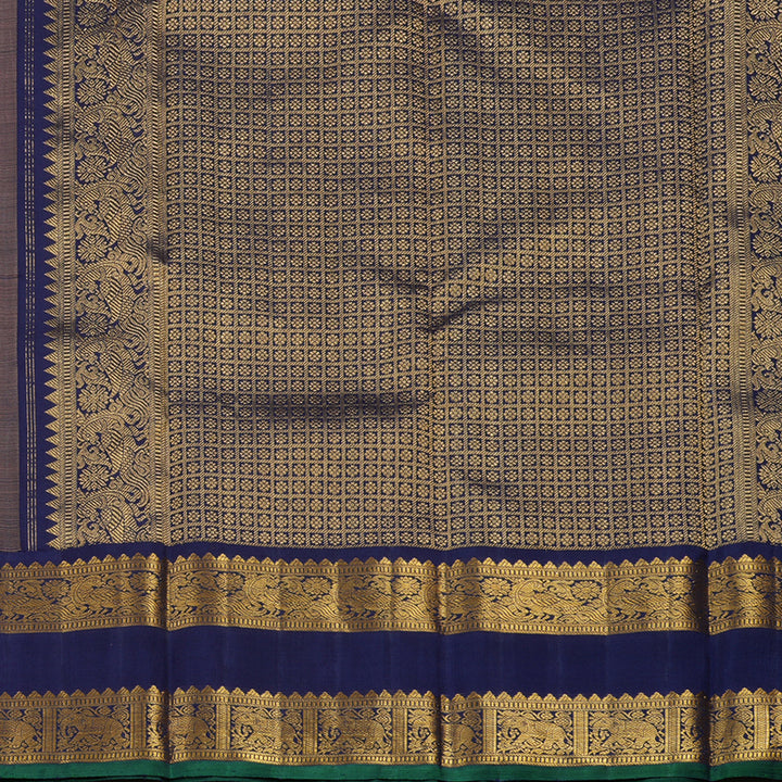 Hayagrivas Handloom Orange Kanjivaram Silk Saree with Navy Blue Border KBE1741K2-1