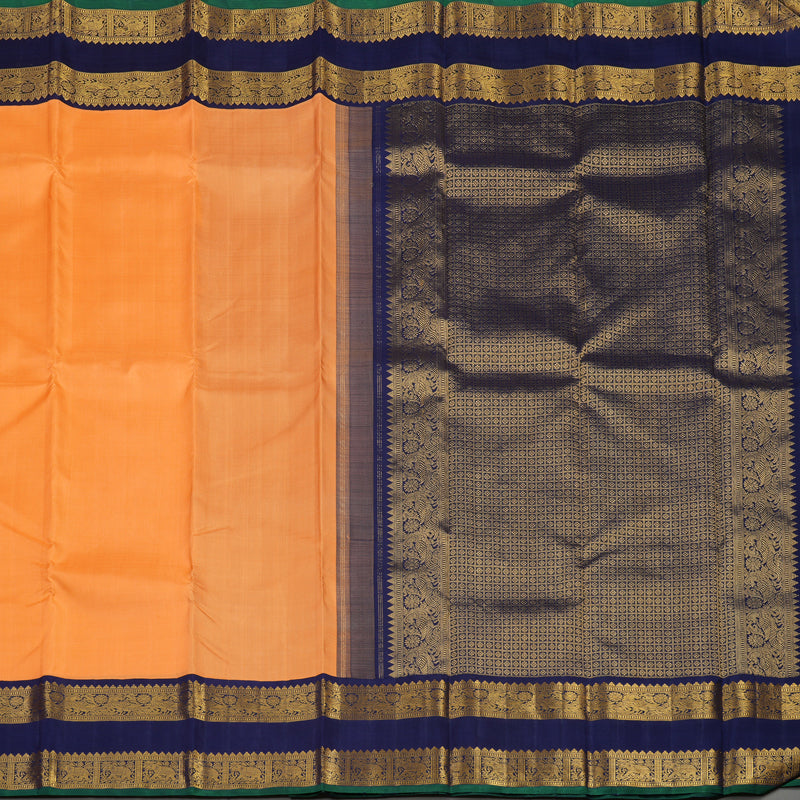 Hayagrivas Handloom Orange Kanjivaram Silk Saree with Navy Blue Border KBE1741K2-1