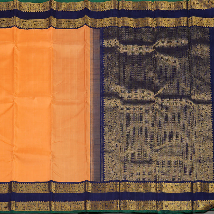 Hayagrivas Handloom Orange Kanjivaram Silk Saree with Navy Blue Border KBE1741K2-1