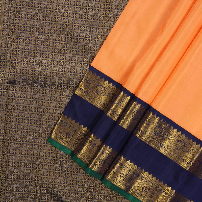 Hayagrivas Handloom Orange Kanjivaram Silk Saree with Navy Blue Border KBE1741K2-1