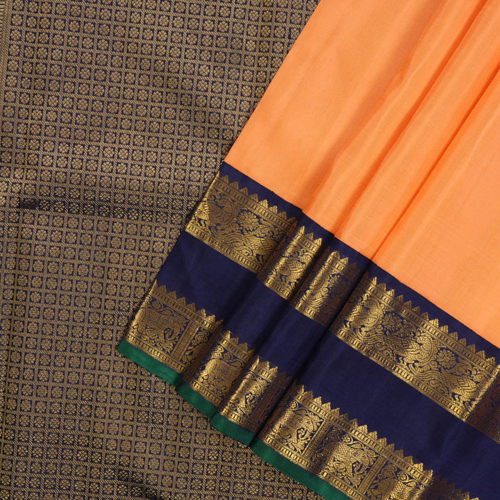 Hayagrivas Handloom Orange Kanjivaram Silk Saree with Navy Blue Border KBE1741K2-1